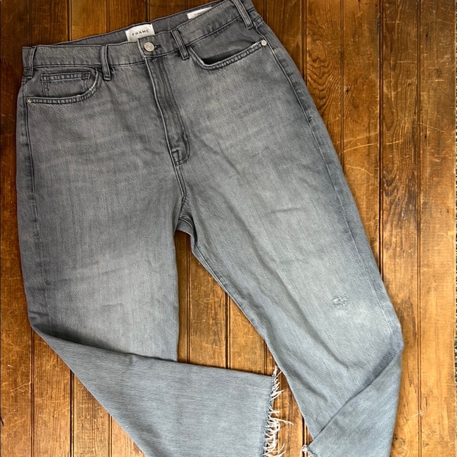 Frame Women’s Le Jane Jeans Crop Denim Light Gray Wide Leg High Rise Size 31
